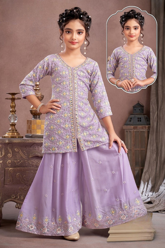 Lavender Grace Embroidered Palazzo Set | Kids Ethnic Outfit for Girls