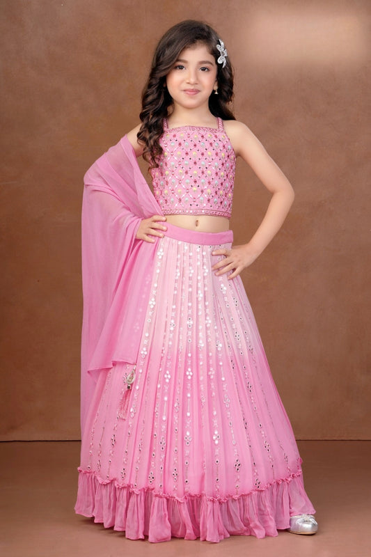 Blush Pink Blossom Designer Lehenga Set | Kids Ethnic Wear for Girls