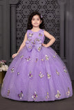 Lavender Butterfly Princess Ball Long Gown | Party Wear Kids Dress for Girls