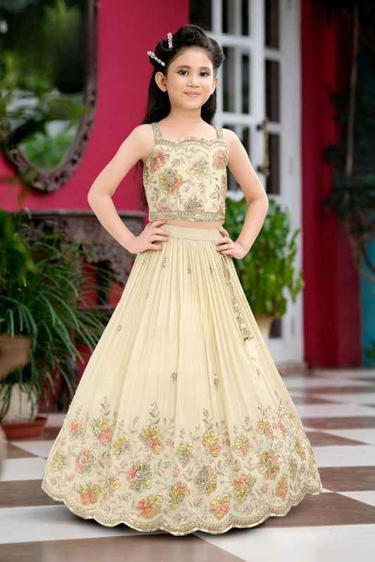 Cream Blossom Royale Lehenga Set | Kids Ethnic Wear for Girls