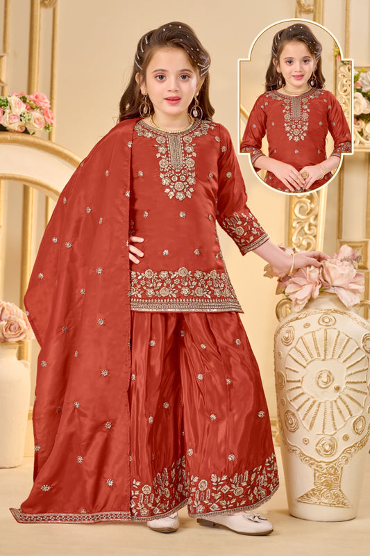 Rust Orange Royale Festive Sharara Set | Kids Ethnic Outfit for Girls