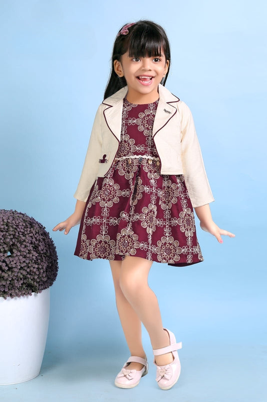 Ruby Maroon Bloom Jacket Short Frock