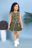 Olive Green Charm Skirt Top Set | Casual Wear Kids Outfit for Girls