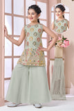 Girls Sage Green Sharara Set | Kids Ethnic Wear for Wedding & Festive