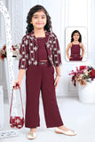 Girls Wine Coord Set with Jacket | Kids Indo Western Party Wear