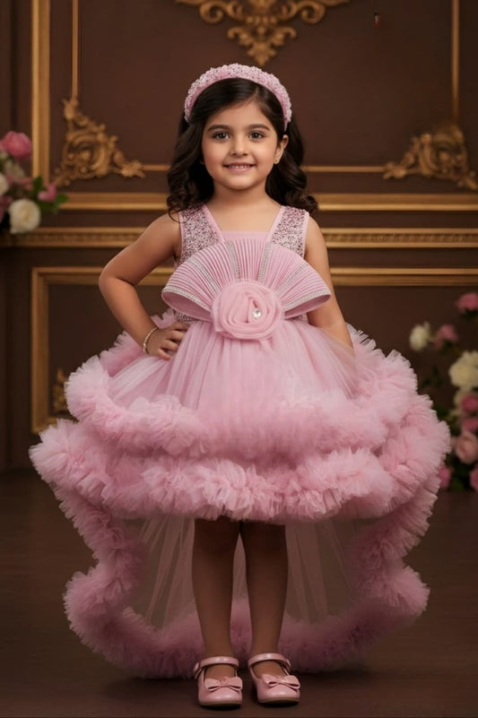 Baby Girls Pink Party Short Frock | High-Low Birthday Dress for Kids