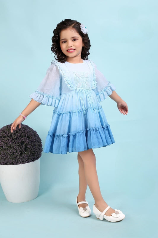 Baby Girls Blue Cotton Short Frock | Kids Summer Casual Party Short Frock