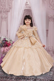 Champagne Gold Princess Ball Gown with Floral Bow | Party Dress for Girls