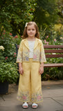 Yellow Embroidered Jacket Co-Ord Set with Top & Palazzo | Kids Western Wear Outfit for Girls