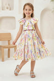 Pastel Floral Tiered Short Frock with Ruffle Neck | Casual Wear Kids Dress for Girls
