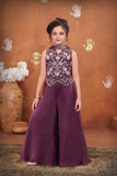 Wine Embroidered Crop Top with Flared Palazzo Set | Ethnic Outfit for Girls