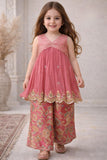 Rose Pink Embroidered Kurti with Printed Palazzo Set | Ethnic Outfit for Girls