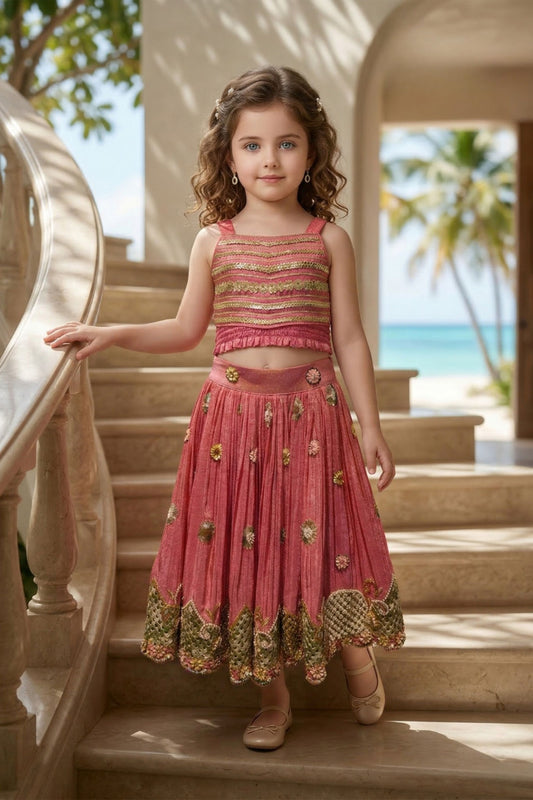 Rose Pink Embroidered Lehenga Set for Girls | Festive Designer Ethnic Wear