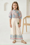 Ivory Blue Printed Palazzo Set & Fusion Top | Western Wear For Girls