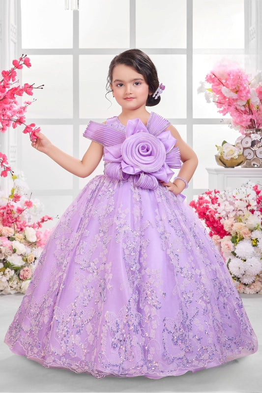Girls Lavender Butterfly Princess Ball Gown | Party Wear Dress for Kids