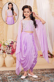 Girls Lavender Embellished Crop Top with Dhoti Pants & Cape Dupatta | Ethnic Wear For Girls