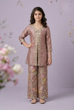 Girls Dusty Pink Mauve Embroidered Kurti with Floral Palazzo Pants | Ethnic Wear for Kids