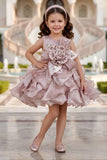 Peach Pink Ruffled Party Dress with 3D Floral Waist Detail | Party Wear For Kids