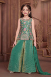 Emerald Green Floral Embroidered Kurta with Palazzo Pants & Dupatta | Ethnic Wear For Girls
