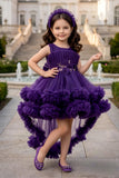 Royal Violet Layered Tulle Princess Short Frock | Party Wear For Girls