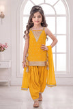 Mustard Yellow Embroidered Kurta & Dhoti Salwar Set with Dupatta | Ethnic Wear For Girls