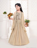 Champagne Gold Embellished Layered Anarkali Gown with Sheer Dupatta | Ethnic Wear For Girls
