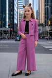 Lilac Purple Floral Embroidered Jacket & Wide-Leg Pant Set with Sequin Top | Western Wear For Girls
