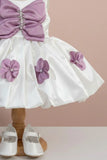 Pearl White Purple Bow Blossom Short Frock