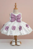 Pearl White Purple Bow Blossom Short Frock