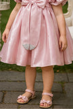 Pink Blush Princess Puffy Sleeve Bow Short Frock