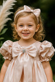 Blush Peach Satin Bow Princess Short Frock