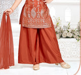 Rust Copper Embroidered Kurti Palazzo Set | Kids Ethnic Outfit for Girls