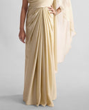 Ivory Gold Draped Saree with Embellished Shoulder
