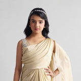 Ivory Gold Draped Saree with Embellished Shoulder