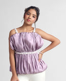 Lavender Bloom Satin Top with Pearl Strap