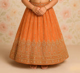 Rust Orange Embroidered Crop Top with Lehenga Set