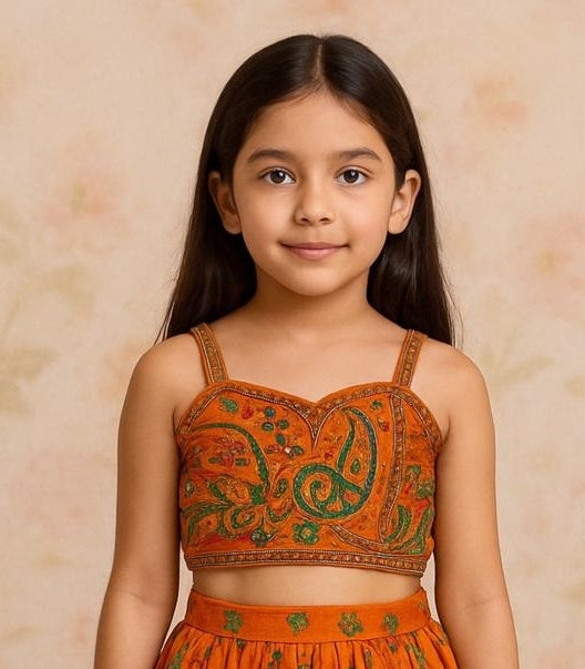 Rust Orange Handcrafted Paisley Lehenga Set
