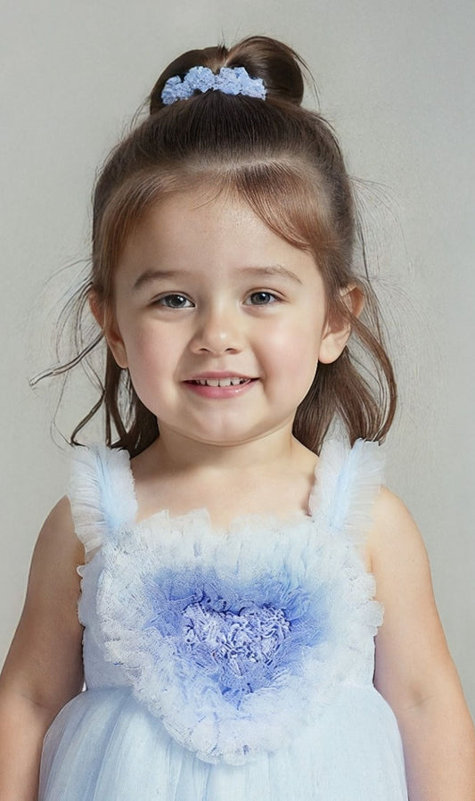 Ice Blue -Dreamy Heart Tulle Baby Short Frock