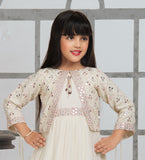 Cream Embroidered Gown with Mirror Work Jacket