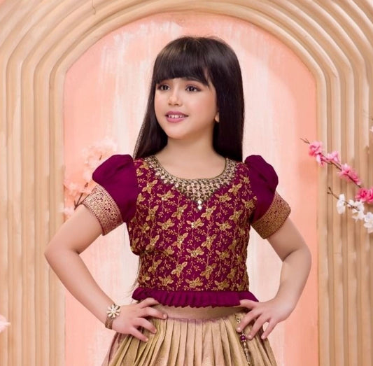 Wine & Gold Brocade Silk Lehenga Set