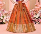 Orange-Gold Banarasi Silk Lehenga with Plum Embroidered Blouse