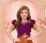 Orange-Gold Banarasi Silk Lehenga with Plum Embroidered Blouse