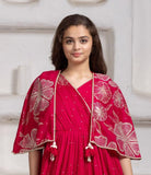 Rani Pink Floral Embroidered Gown with Cape