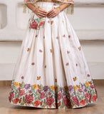 Beige Floral Embroidered Lehenga with Cape