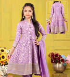 Girls Lavender Embroidered Kurta Pant Set with Dupatta | Ethnic Wear Suit for Kids