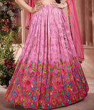Pink - Floral Embroidered Lehenga Set