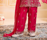 Rani Pink Embroidered Kurta Pant Set with Dupatta | Kids Ethnic Outfit for Girls