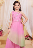 Girls Pink Ombre Designer Sharara Set with Embellished Top & Dupatta |Ethnic Wear for Kids
