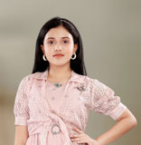 Blush Pink -Rosy Meadow Belted Short Frock