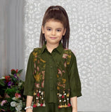 Olive Green Garden Palazzo Co-ord Set | Casual Wear Kids Outfit for Girls